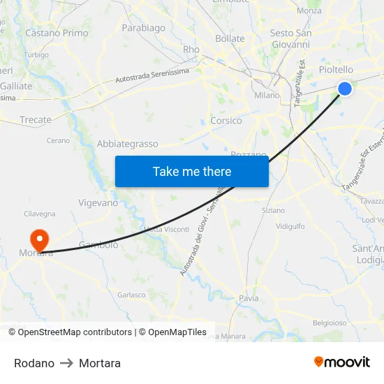 Rodano to Mortara map