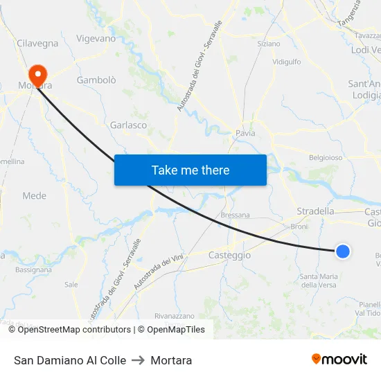 San Damiano Al Colle to Mortara map