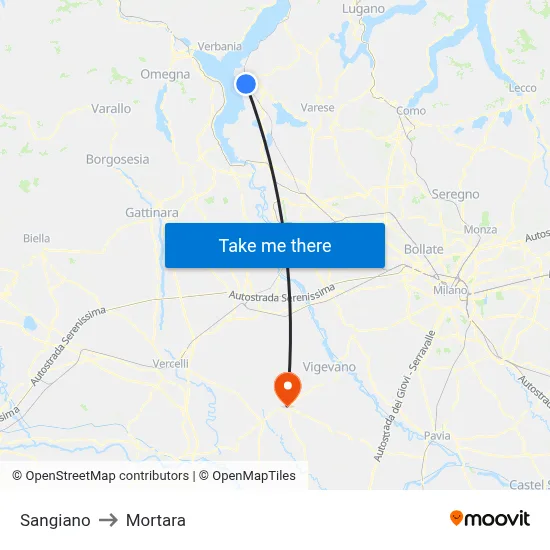 Sangiano to Mortara map