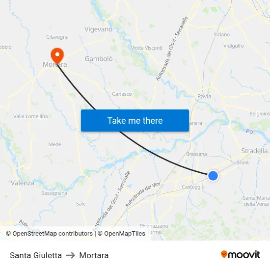 Santa Giuletta to Mortara map