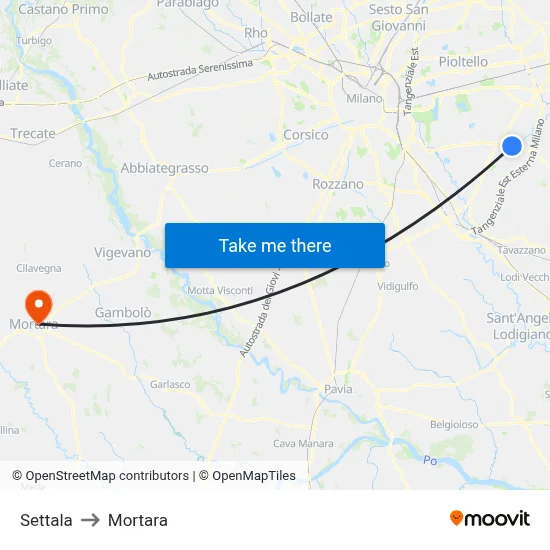 Settala to Mortara map