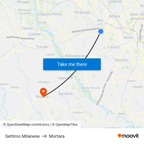 Settimo Milanese to Mortara map
