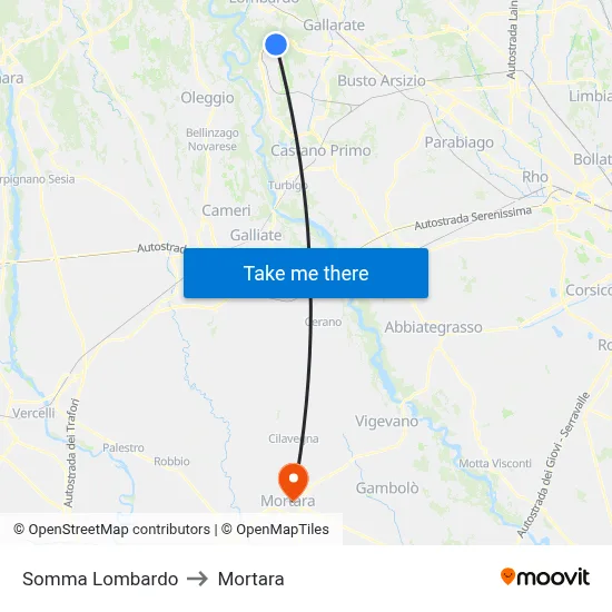 Somma Lombardo to Mortara map