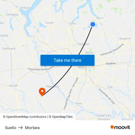 Suello to Mortara map