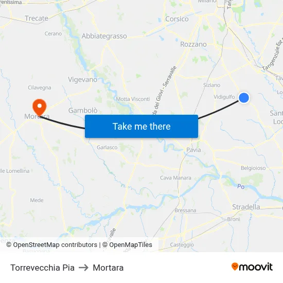 Torrevecchia Pia to Mortara map