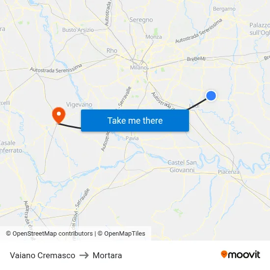 Vaiano Cremasco to Mortara map