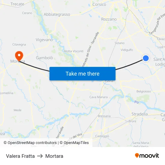 Valera Fratta to Mortara map