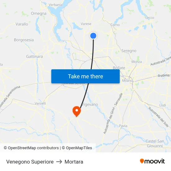Venegono Superiore to Mortara map