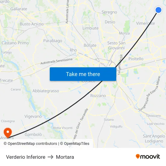 Lower Verderio to Mortara map
