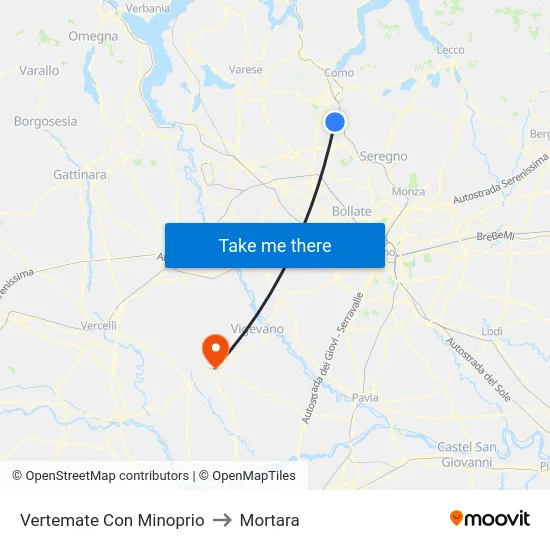 Vertemate Con Minoprio to Mortara map