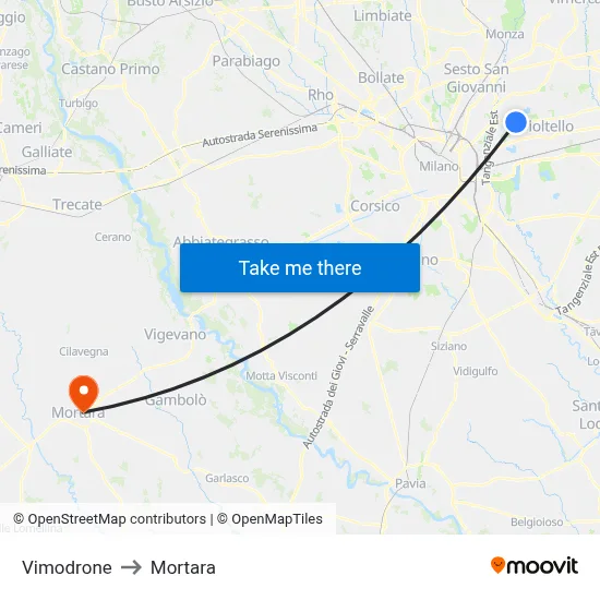 Vimodrone to Mortara map
