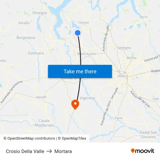 Crosio Della Valle to Mortara map