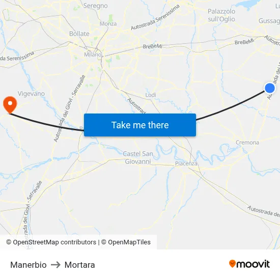 Manerbio to Mortara map
