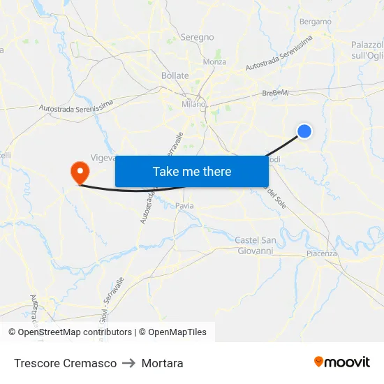 Trescore Cremasco to Mortara map