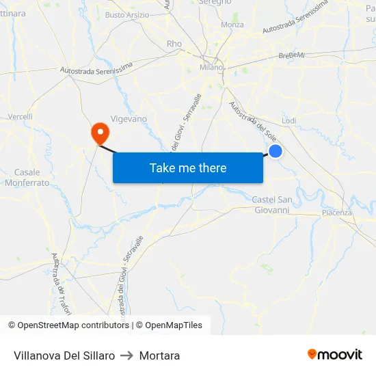 Villanova Del Sillaro to Mortara map