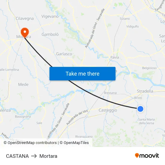 Castana to Mortara map