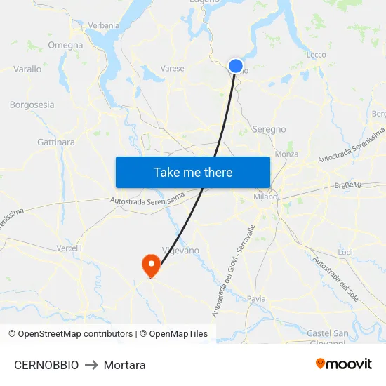 Cernobbio to Mortara map