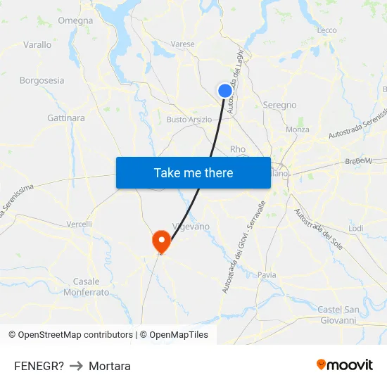 Fenegro to Mortara map