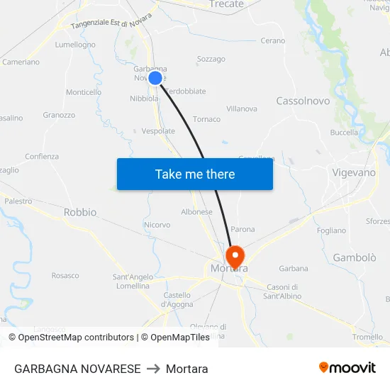 Garbagna Novarese to Mortara map