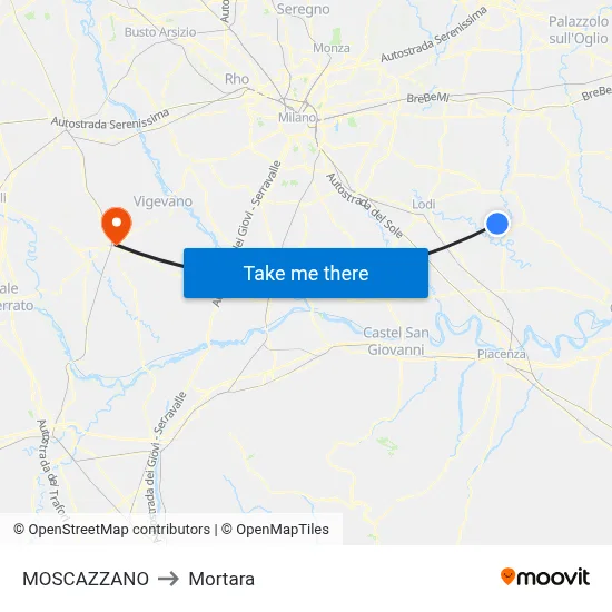 Moscazzano to Mortara map