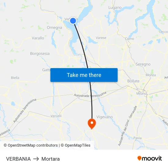 Verbania to Mortara map