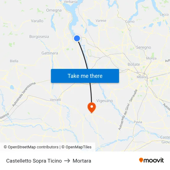 Castelletto Sopra Ticino to Mortara map