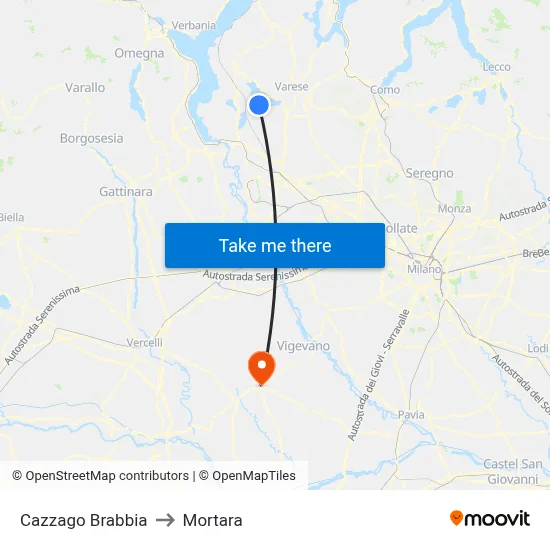 Cazzago Brabbia to Mortara map