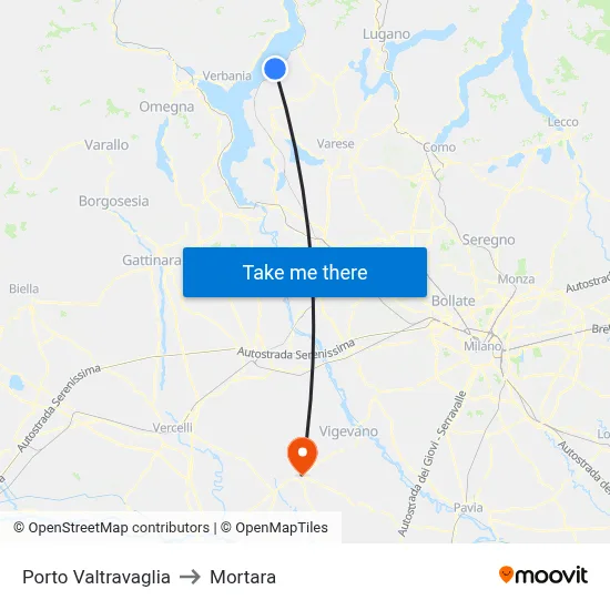 Porto Valtravaglia to Mortara map