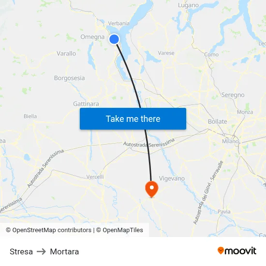 Stresa to Mortara map