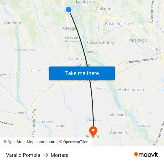 Varallo Pombia to Mortara map