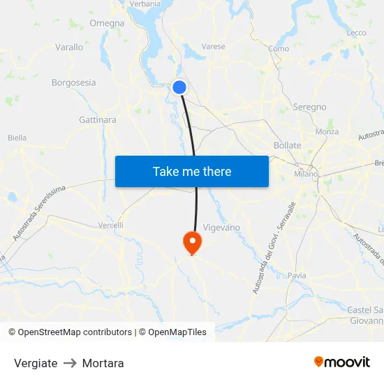 Vergiate to Mortara map