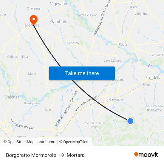 Borgoratto Mormorolo to Mortara map