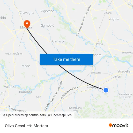 Oliva Gessi to Mortara map