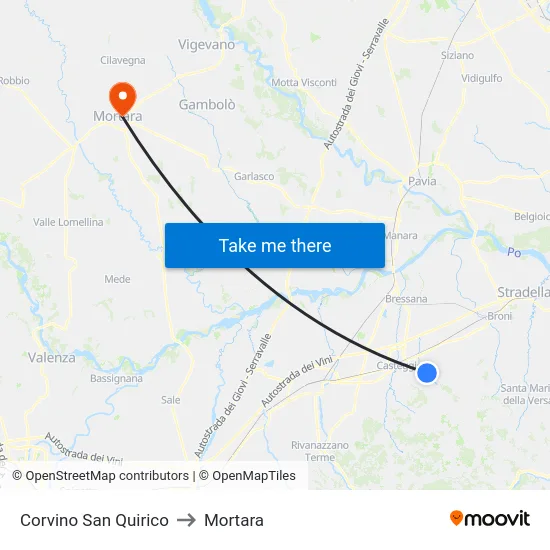 Corvino San Quirico to Mortara map
