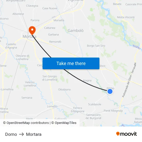 Dorno to Mortara map