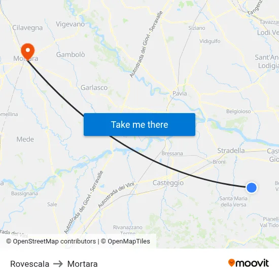 Rovescala to Mortara map