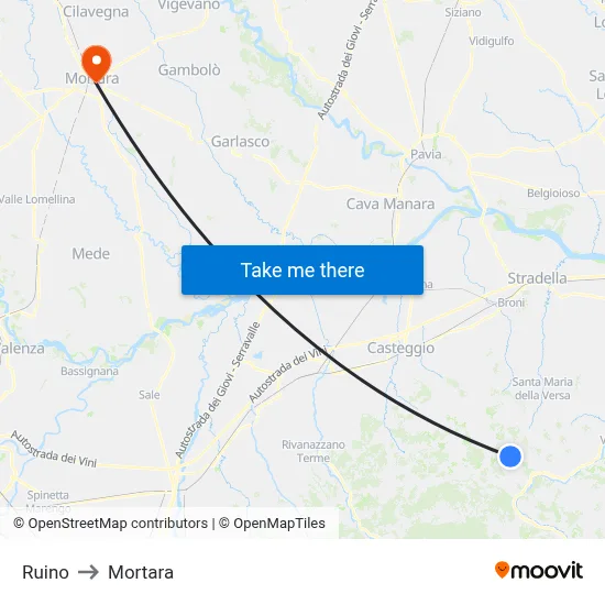 Ruino to Mortara map