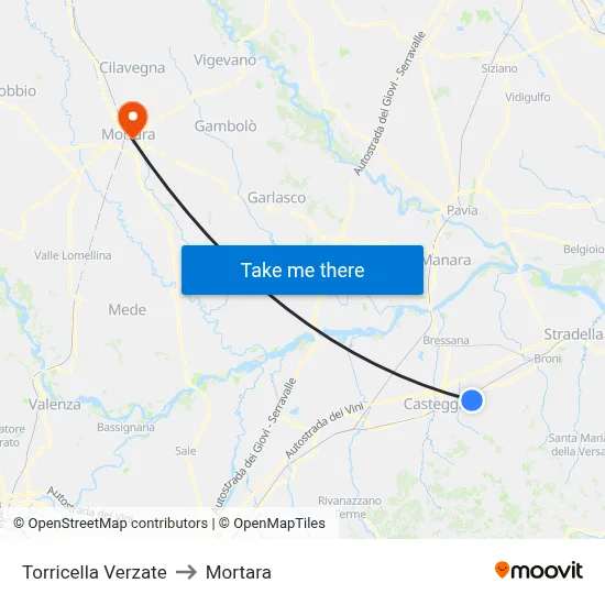 Torricella Verzate to Mortara map