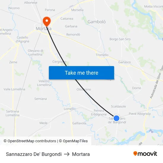 Sannazzaro De' Burgondi to Mortara map