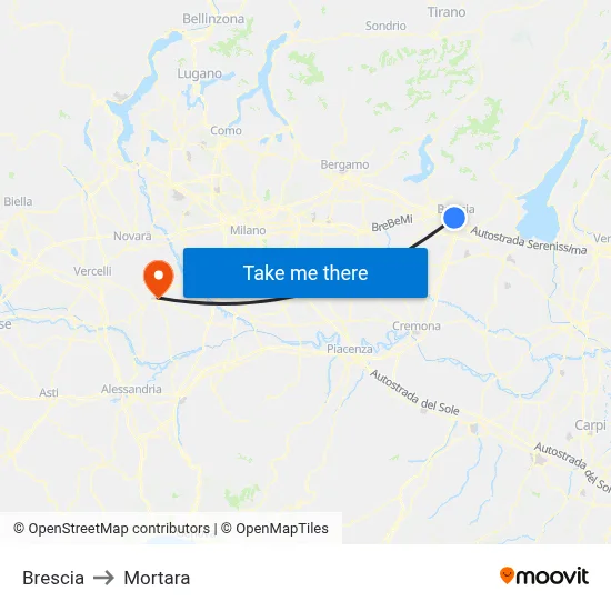 Brescia to Mortara map