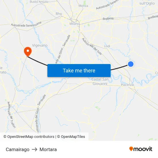 Camairago to Mortara map