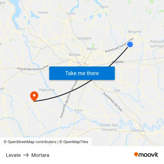 Levate to Mortara map
