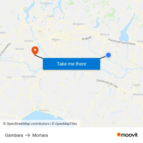 Gambara to Mortara map