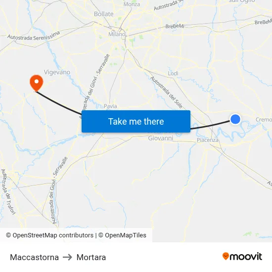 Maccastorna to Mortara map