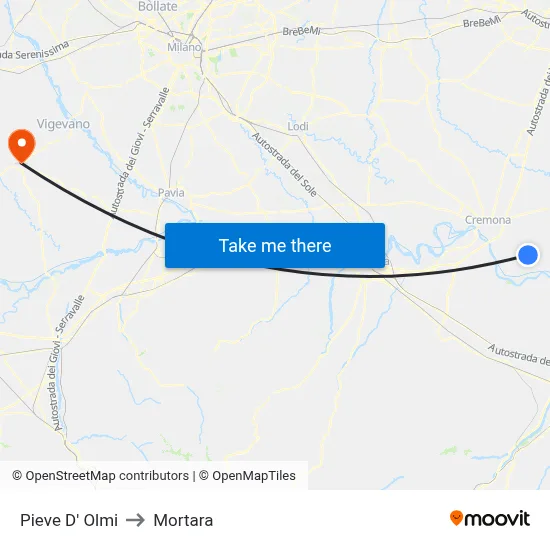 Pieve D' Olmi to Mortara map
