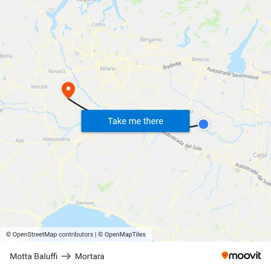 Motta Baluffi to Mortara map