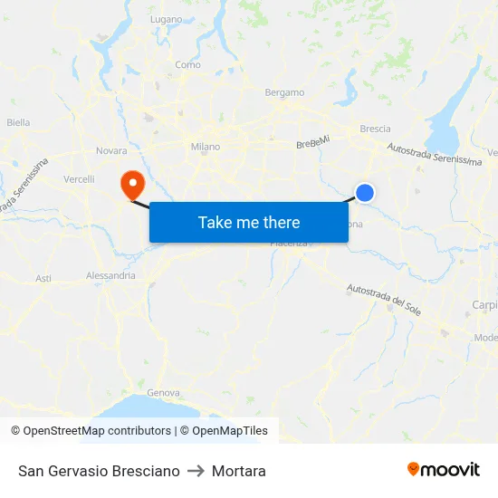 San Gervasio Bresciano to Mortara map