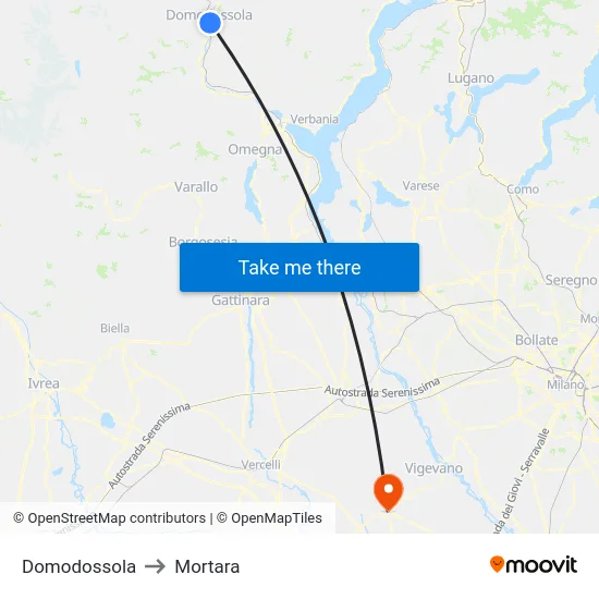 Domodossola to Mortara map