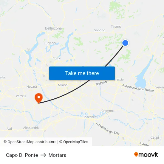 Capo Di Ponte to Mortara map