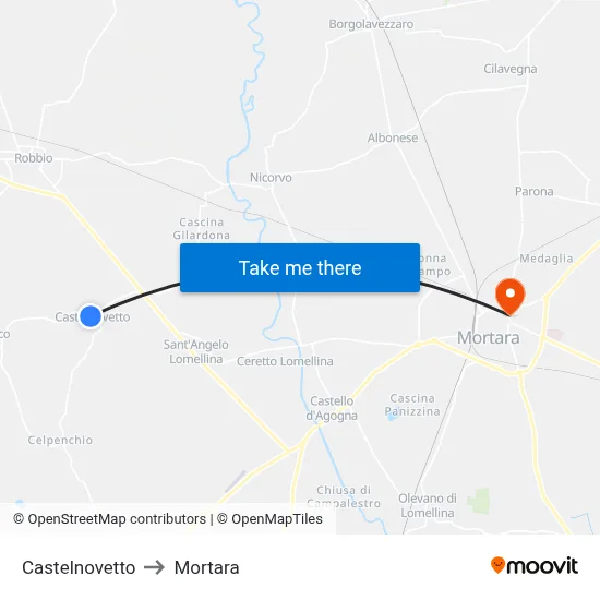 Castelnovetto to Mortara map